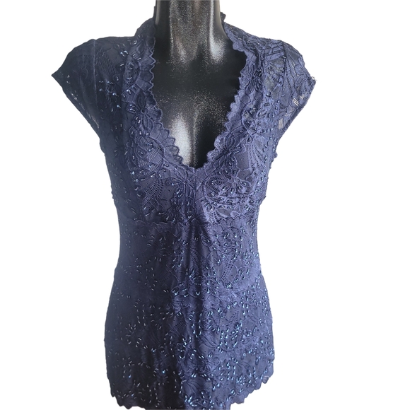 Le Chateau Navy Blue Lace And Bead Detailed Mini Dress M - Picture 1 of 7